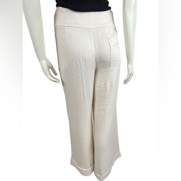 Black Label BCBG Max Azaria Wide Leg Ivory Shimmer Wide Waistband Dress Pants 10 - Picture 5 of 15